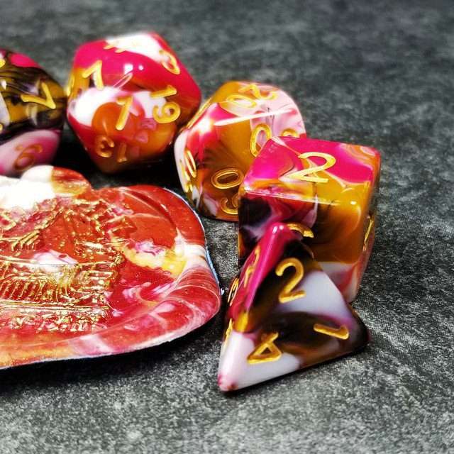 Sage's Stones - Red/Brown/White/Black Gold Ink Acrylic Polyhedral Dice Set image 26