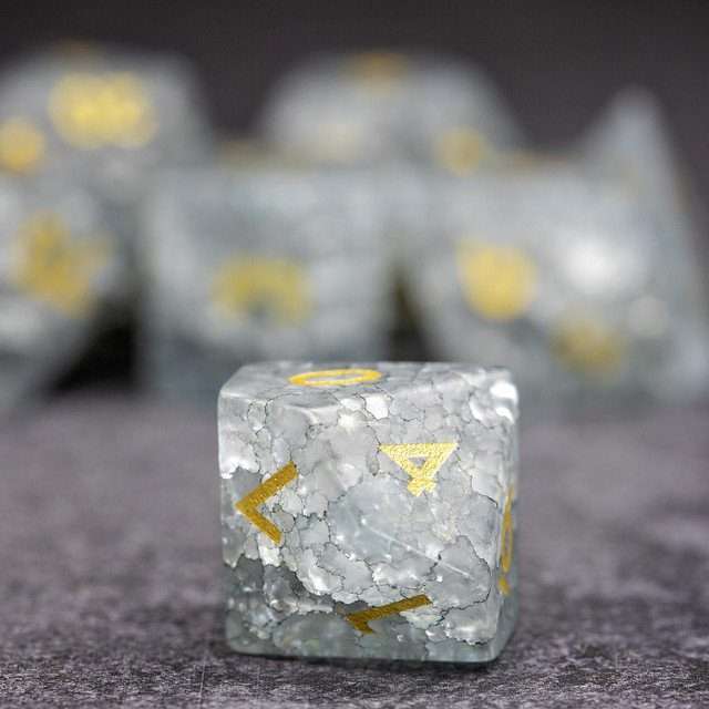 Sage's Kaleidoscopes White/Mica Cracked Glass Frosted Finish Polyhedral Dice Set image 5