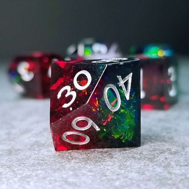 Sage's Enchanted Crystals Red/Green Holo Foil Silver Ink Sharp Edge Resin Polyhedral Dice Set image 10