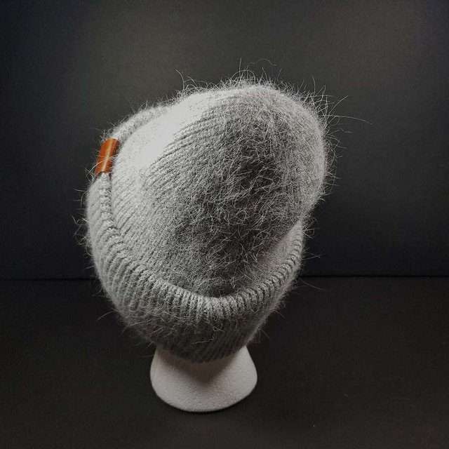 Sage’s Cap – Gray Angora Rabbit Fur Viscose Beanie image 3