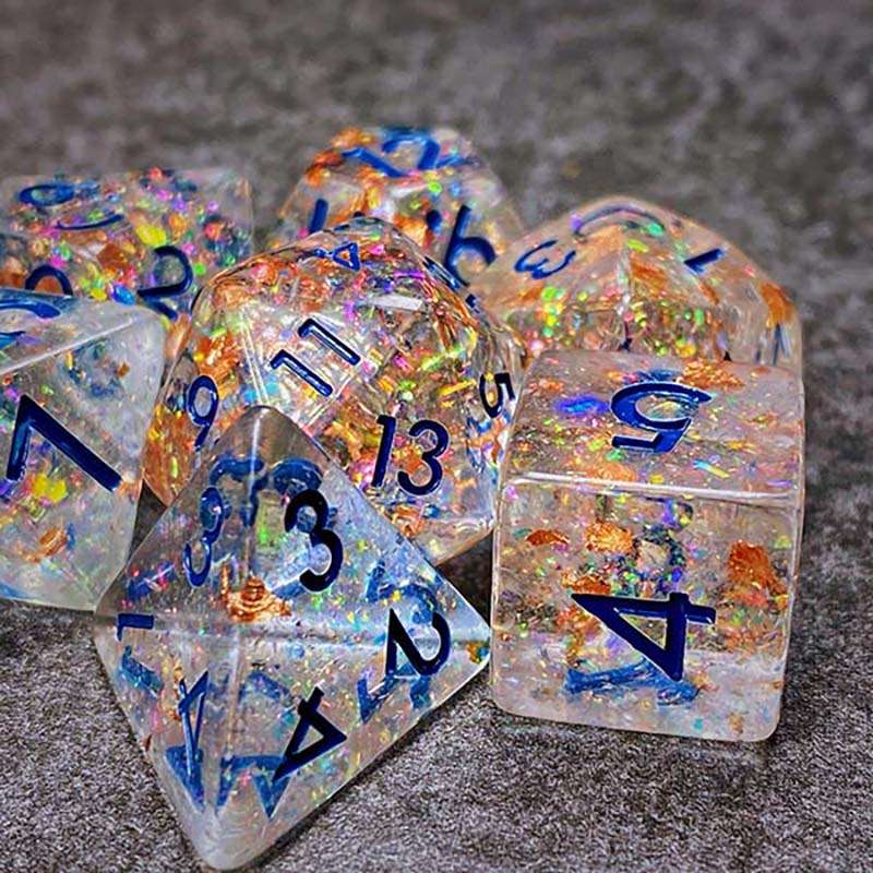 Sage's Cantrips - Transparent Glitter Copper Foil Resin Polyhedral Dice Set image 11
