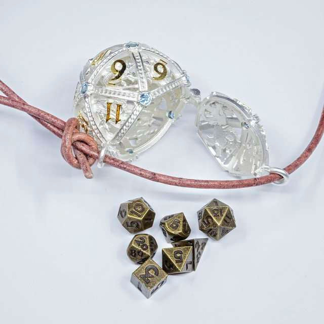 Sage’s Tiny Treasures Winter Sky Draconic Cage Necklace with Miniature Dice Set image 3