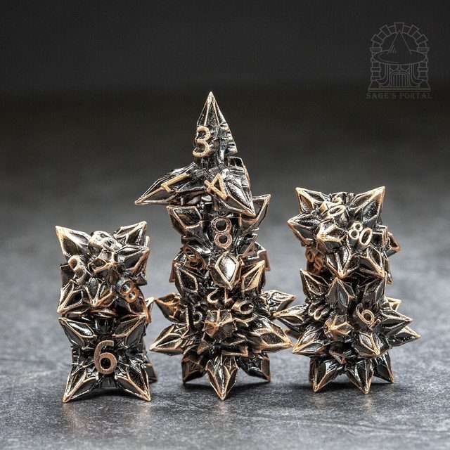 Sage's Deadly Blossoms Copper Metal Polyhedral Dice Set image 8