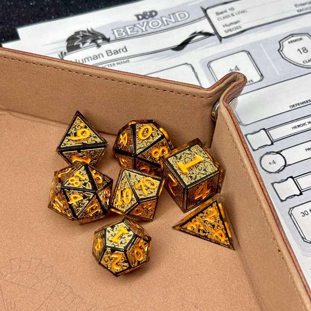 Sage's Arabesque Gold Sharp Edge Resin Dice Set image 3