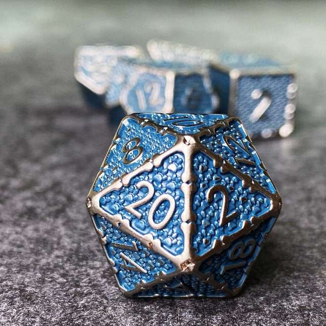 Sage's Hounds - Vintage Blue with Nickel Silver Metal Polyhedral Dice Set image 9