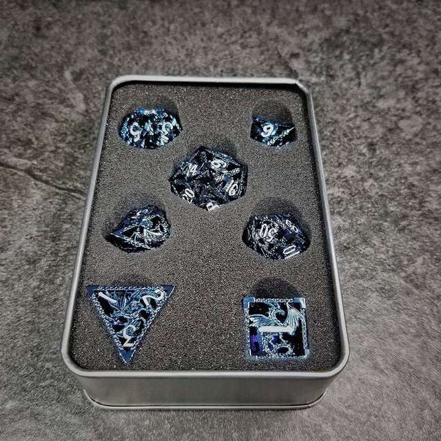 Sage's Dragonstones - Blue Noble Dragon Hollow Metal Polyhedral Dice Set image 11