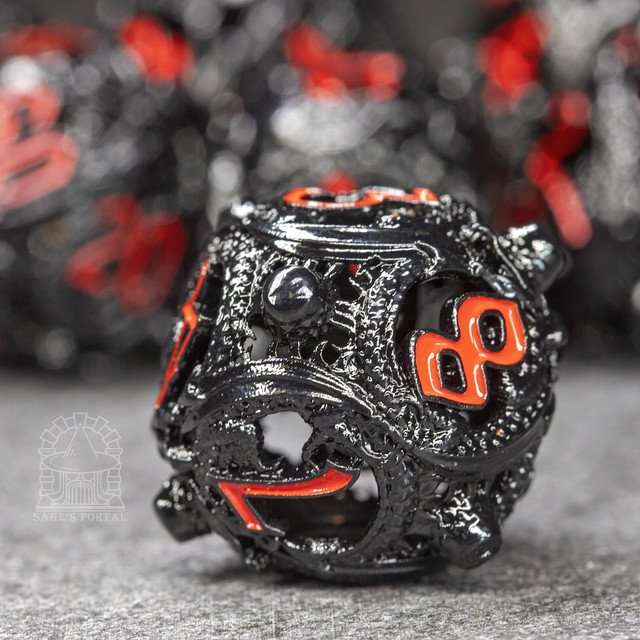 Sage’s Ouroboros Crimson Midnight Hollow Metal Polyhedral Dice Set image 5