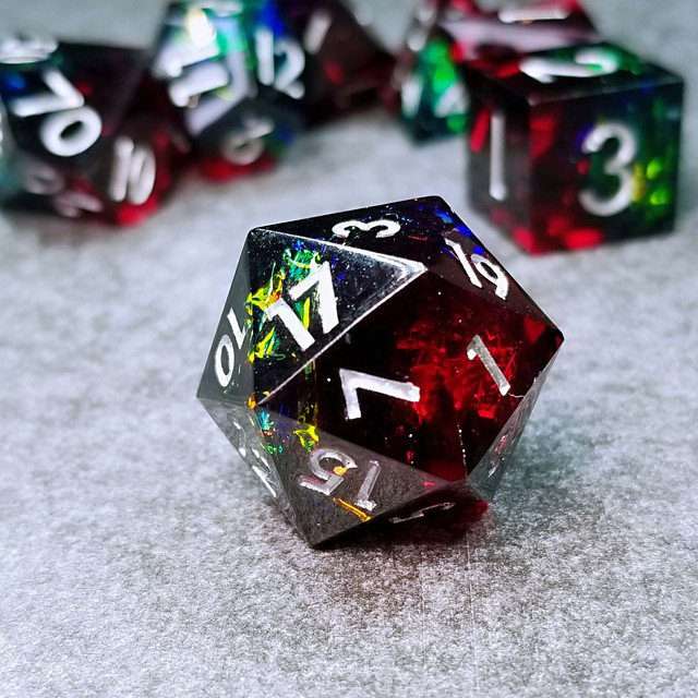 Sage's Enchanted Crystals Red/Green Holo Foil Silver Ink Sharp Edge Resin Polyhedral Dice Set image 12