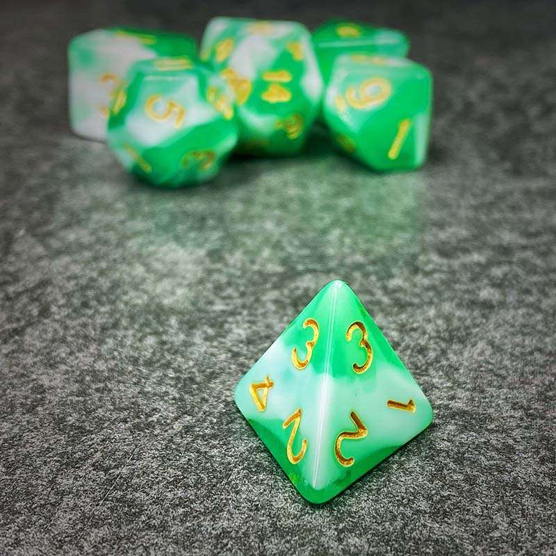 Sage's Stones - Green/White Gold Ink Acrylic Polyhedral Dice Set image 8