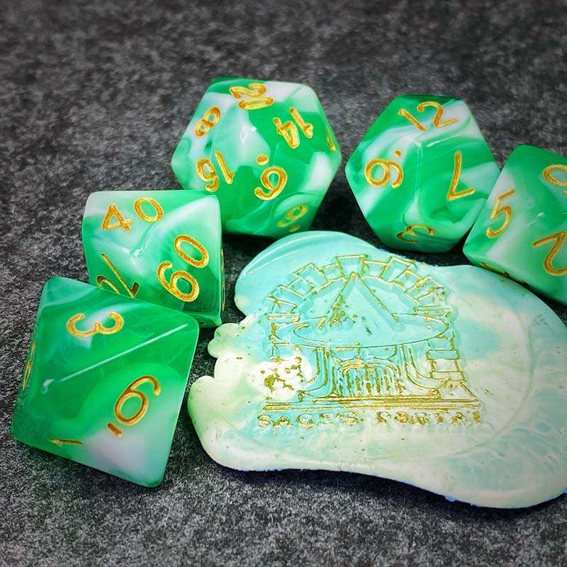 Sage's Stones - Green/White Gold Ink Acrylic Polyhedral Dice Set image 10