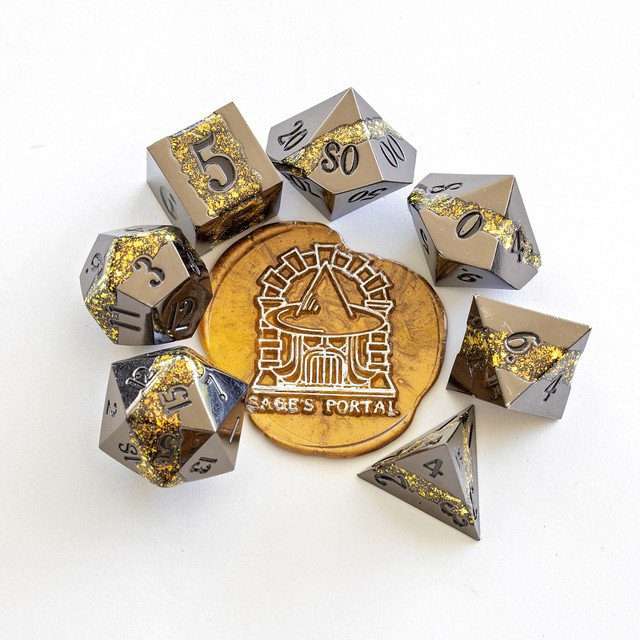 Sage's Rift Stones - Gloss Black/Chartreuse Metal Polyhedral Dice Set image 11
