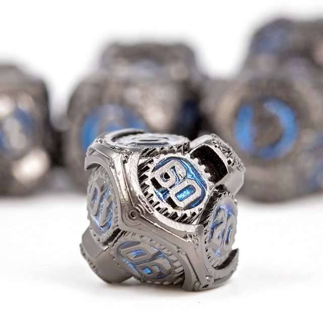 Sage's Artificer's Core Cerulean Essence Metal Polyhedral Dice Set image 4