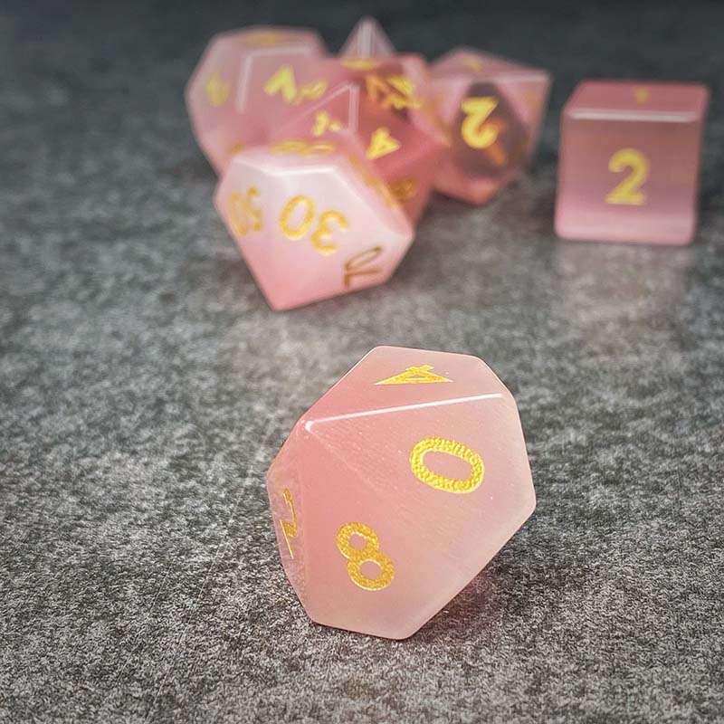 Sage's Treasures - Gemstone Pink Cat's Eye Polyhedral Dice Set image 5