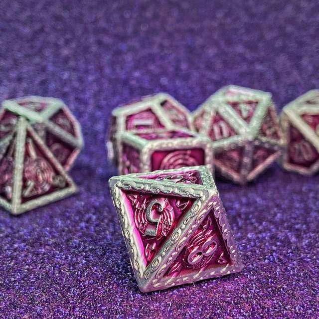 Sage's Anthems - Pearl Silver and Purple Metal Polyhedral Dice Set image 20