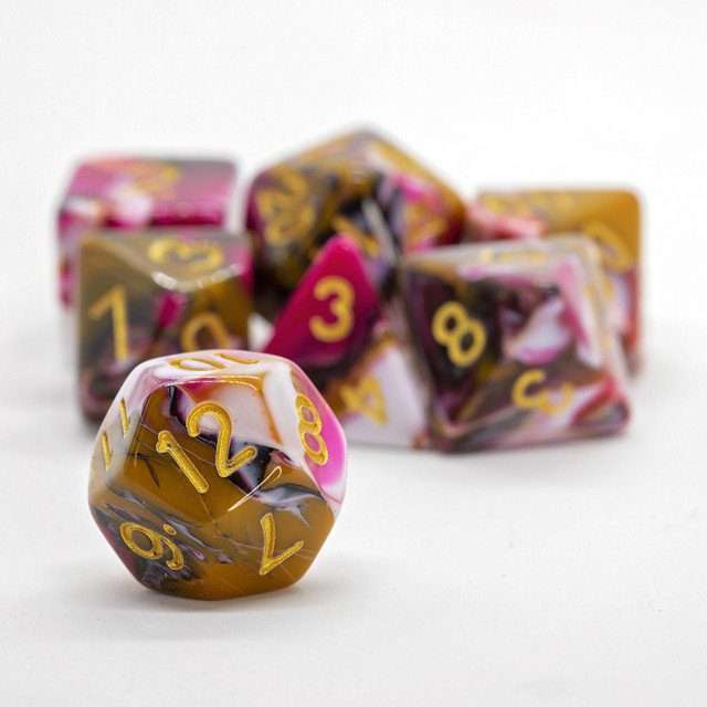 Sage's Stones - Red/Brown/White/Black Gold Ink Acrylic Polyhedral Dice Set image 10