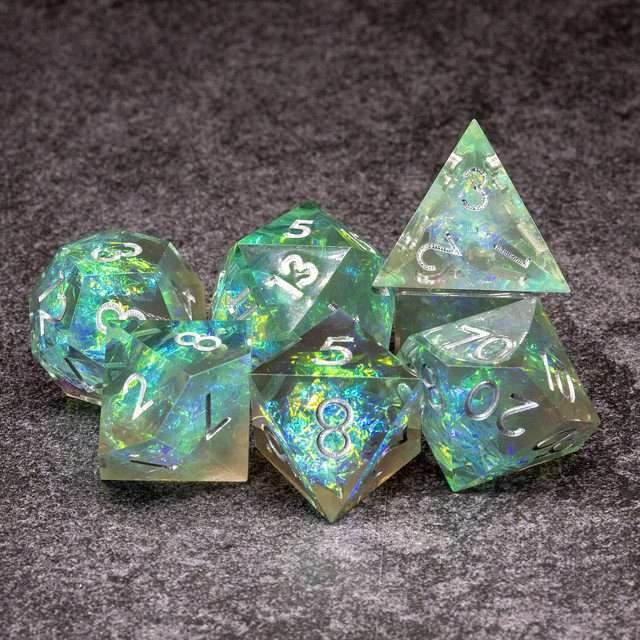 Sage's Enchanted Crystals Grey/Green Sharp Edge Resin Dice Set image 7