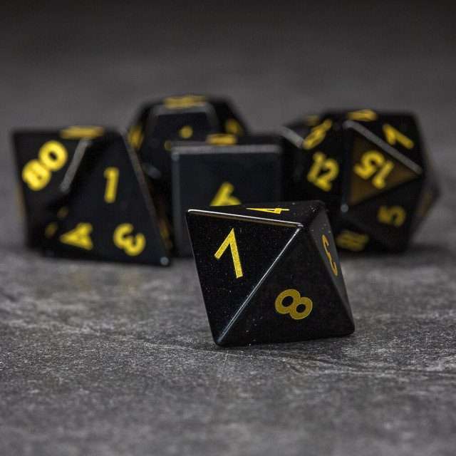 Sage's Treasures - Obsidian Gloss Finish Gold Ink Polyhedral Dice Set image 5