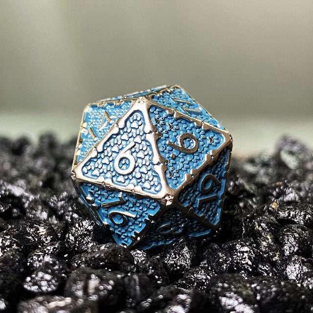 Sage's Hounds - Vintage Blue with Nickel Silver Metal Polyhedral Dice Set image 3