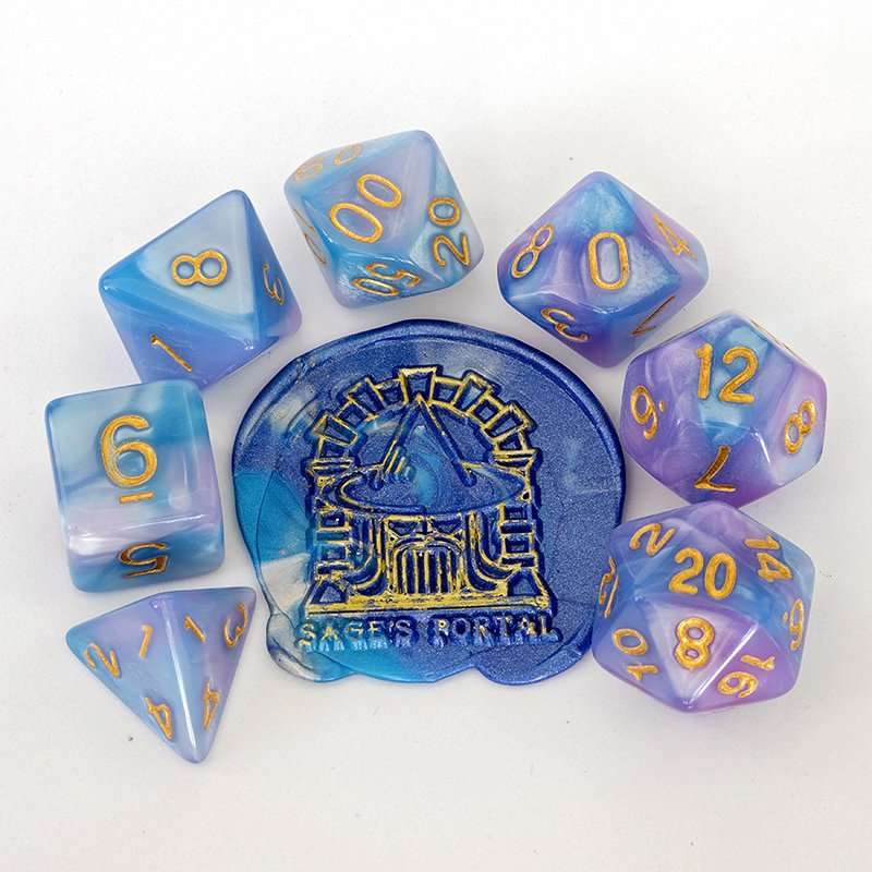Sage's Stones - Purple/Blue Gold Ink Acrylic Polyhedral Dice Set image 1