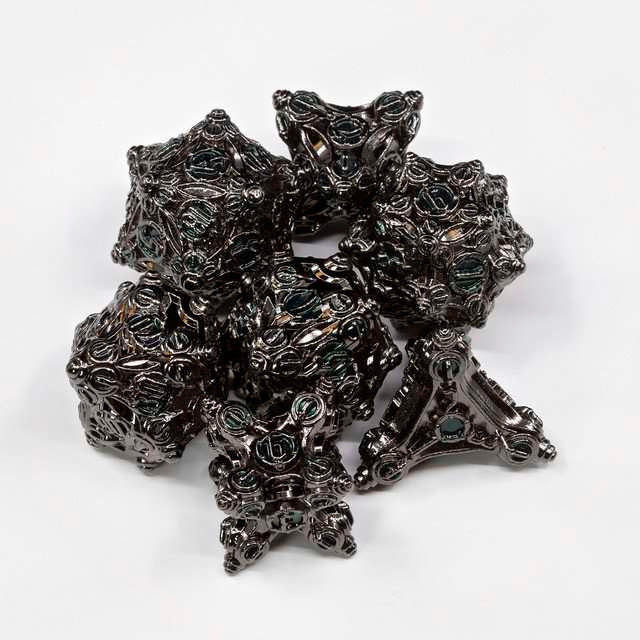 Sage’s Finials Midnight Glade Metal Polyhedral Dice Set image 15