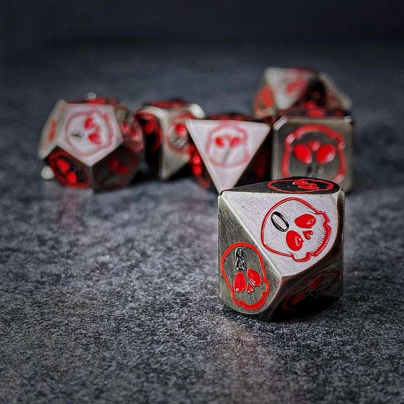 Sage's Grim's Fortunes - Ancient Silver with Red Metal Polyhedral Dice Set image 3