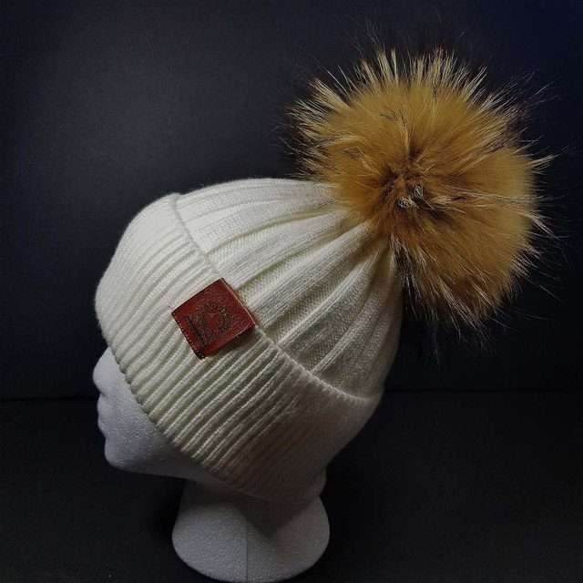 Sage’s Cap – White Wool Beanie with Raccoon Pompom image 9