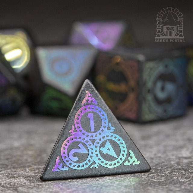 Sage's Glyphed Matte Black Gemstone Polyhedral Dice Set image 7