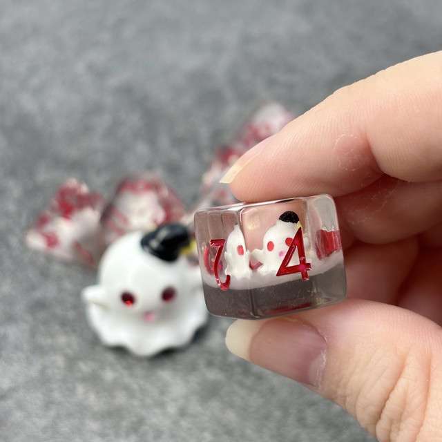 Sage's Sleepy Ghost Familiar Resin Polyhedral Dice Set + Toy image 1