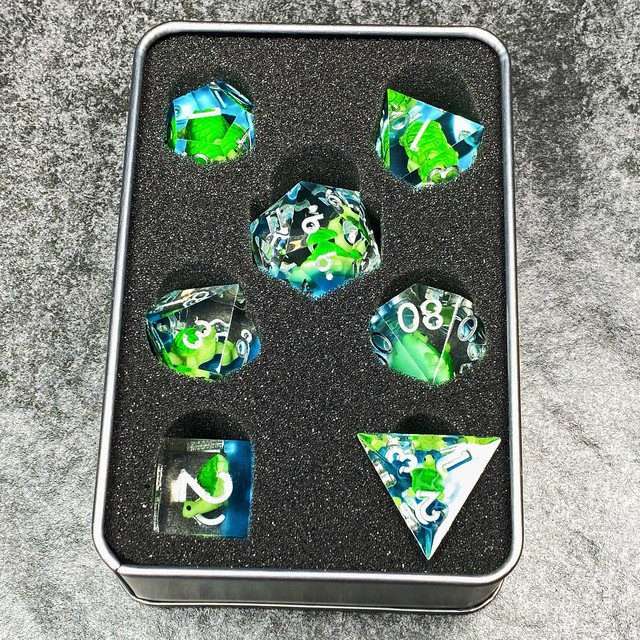 Sage's Familiars - Baby Turtle Familiar Sharp Edge Resin Polyhedral Dice Set image 1