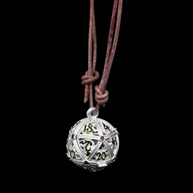Sage’s Tiny Treasures Winter Rose Draconic Cage Necklace with Miniature Dice Set image 3