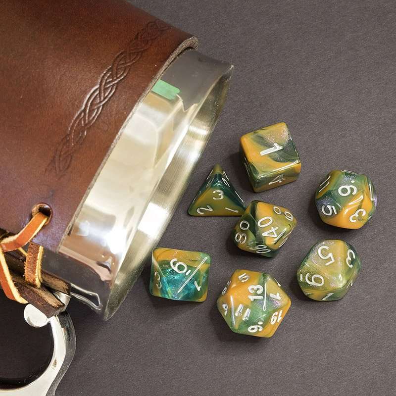 Sage's Shards - Caramel/Green/Turquoise Glitter and Silver Ink Acrylic Polyhedral Dice Set image 14