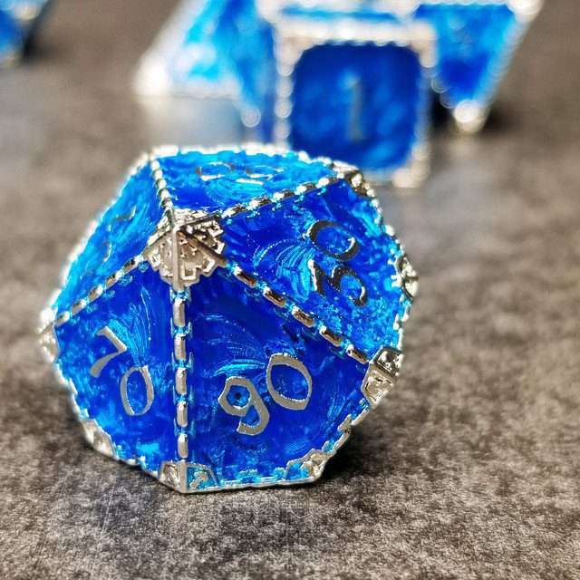 Sage's Dragonstones - Mystic Wyvern Sapphire and Silver Metal Polyhedral Dice Set image 3