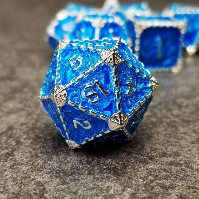 Sage's Dragonstones - Mystic Wyvern Sapphire and Silver Metal Polyhedral Dice Set image 1