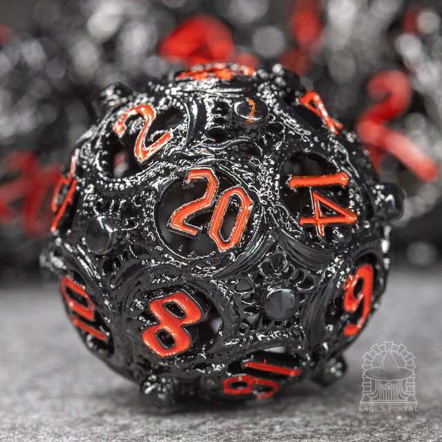 Sage’s Ouroboros Crimson Midnight Hollow Metal Polyhedral Dice Set image 2