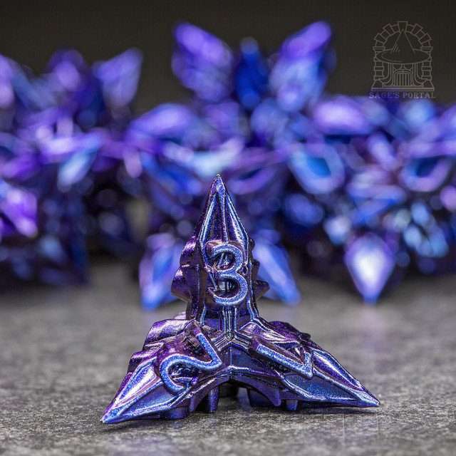 Sage's Deadly Blossoms Blue/Purple Metal Polyhedral Dice Set image 7