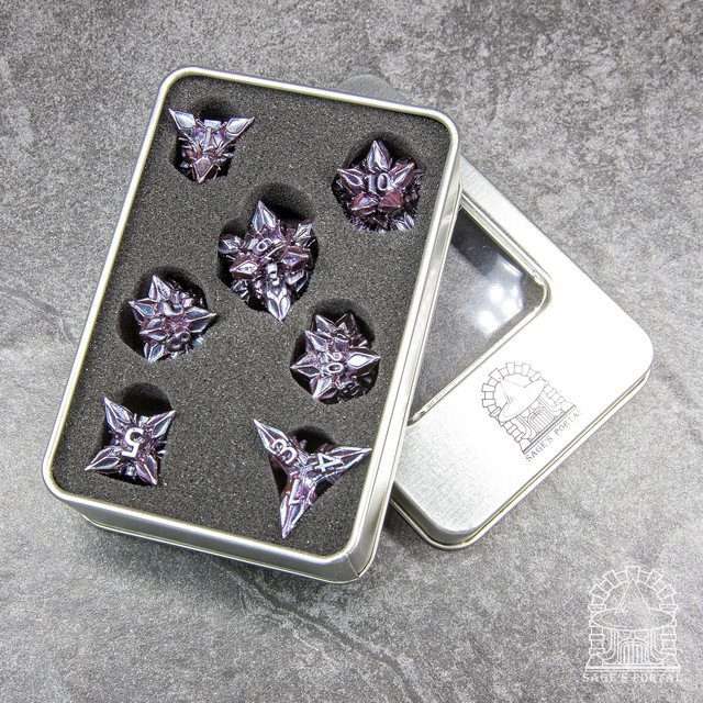 Sage's Deadly Blossoms Violet Metal Polyhedral Dice Set image 10
