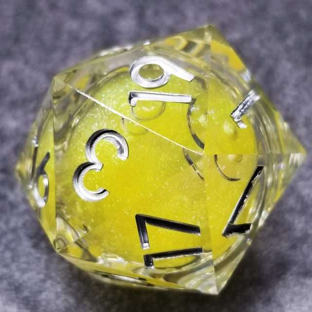 Sage's Radiant Souls - Sunburst Yellow 33mm Liquid-Core D20 Sharp Edge Resin Dice image 0