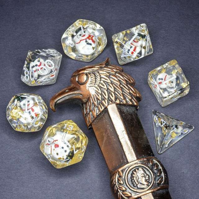 Sage's Familiars - Snowman Resin Silver Ink Polyhedral Dice Set image 4