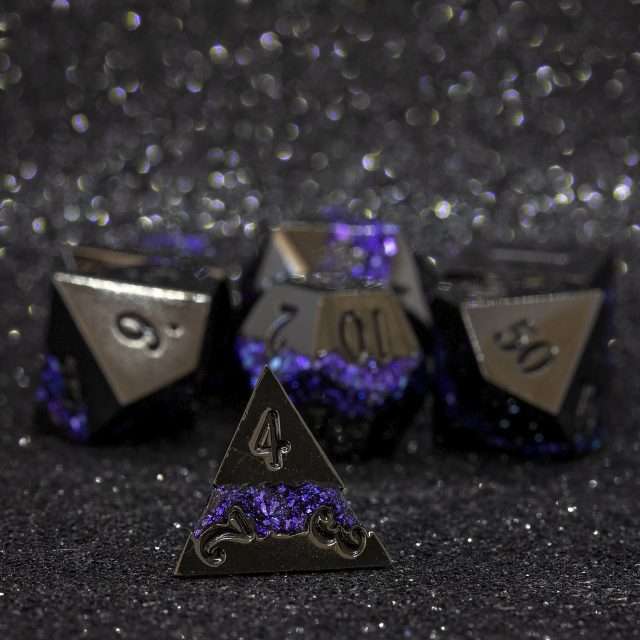Sage's Rift Stones - Gloss Black/Purple Metal Polyhedral Dice Set image 7