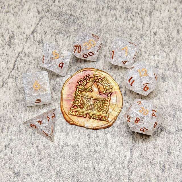 Sage's Kaleidoscopes Ice White Cracked Glass Gloss Finish Polyhedral Dice Set image 11