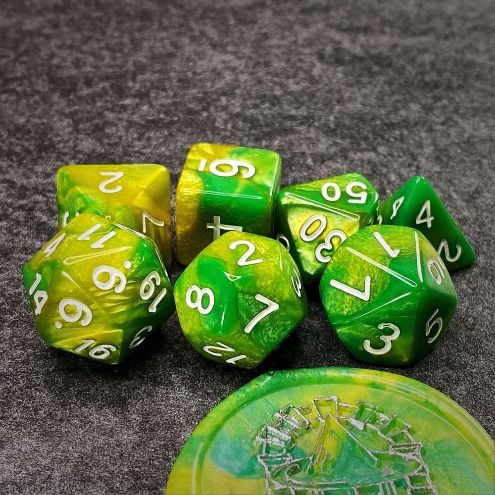 Sage's Stones - Green/Lime Acrylic Polyhedral Dice Set image 7