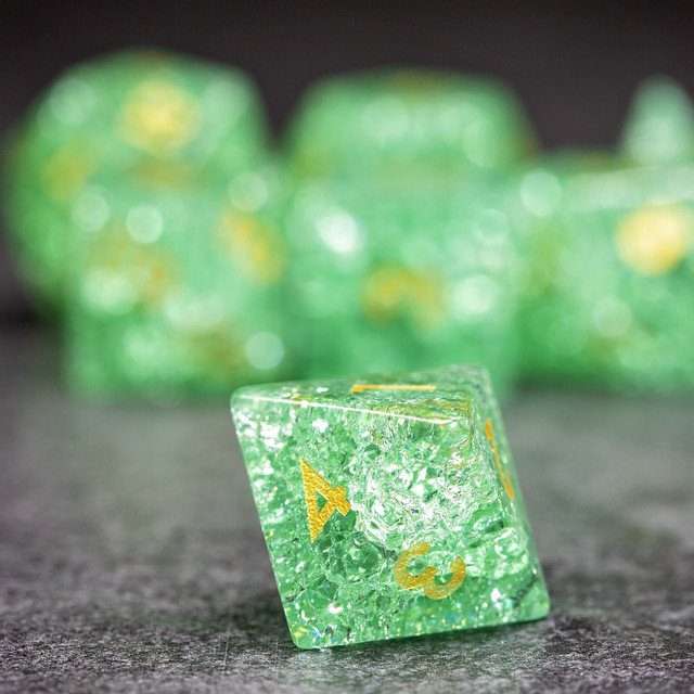 Sage's Kaleidoscopes Green Cracked Glass Gloss Finish Polyhedral Dice Set image 5