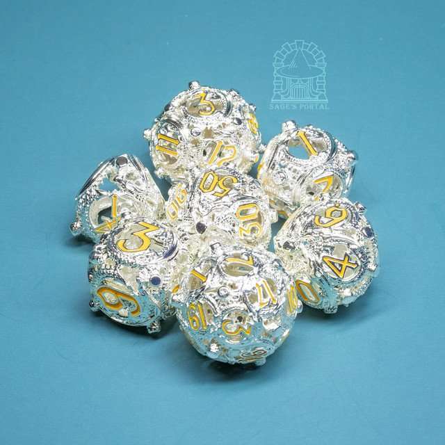 Sage’s Ouroboros Radiant Silver Hollow Metal Polyhedral Dice Set image 10