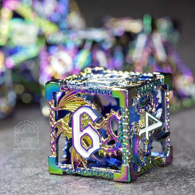 Sage's Dragonstones - Rainbow Noble Dragon Hollow Metal Polyhedral Dice Set image 3