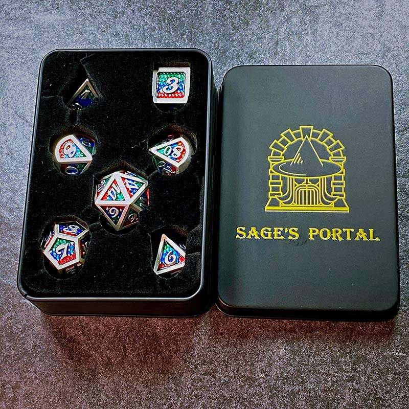 Sage's Dragonstones - Pearl Silver Chromatic Scales Metal Polyhedral Dice Set image 10