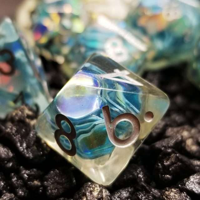 Sage’s Cantrips - Unbound Creation Aquamarine Resin Polyhedral Dice Set image 5