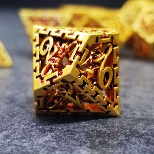 Sage's Dragonstones - Chained Noble Dragon Gold Hollow Metal Polyhedral Dice Set image 3