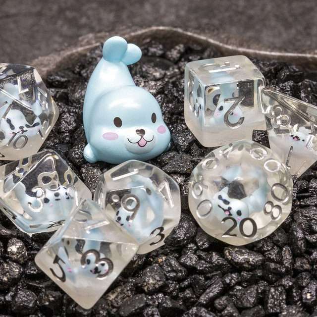 Sage's Baby Blue Seal Familiar Resin Polyhedral Dice Set image 0