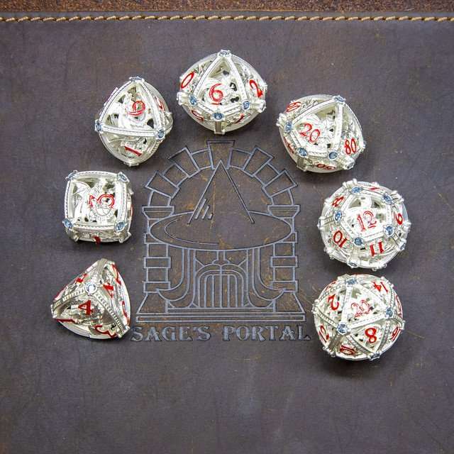 Sage’s Dragon Orb Silver Blue Diamond Hollow Metal Polyhedral Dice Set image 8