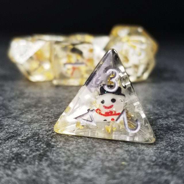 Sage's Familiars - Snowman Resin Silver Ink Polyhedral Dice Set image 21
